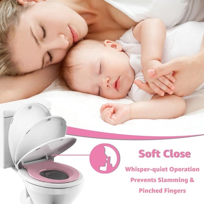 Toilet Seat with Toddler Seat, Potty Training Toilet Seat Round 2 in 1 Soft Close Quiet No Slapping, Magnetic Absorption, Easy to Install and Clean,White