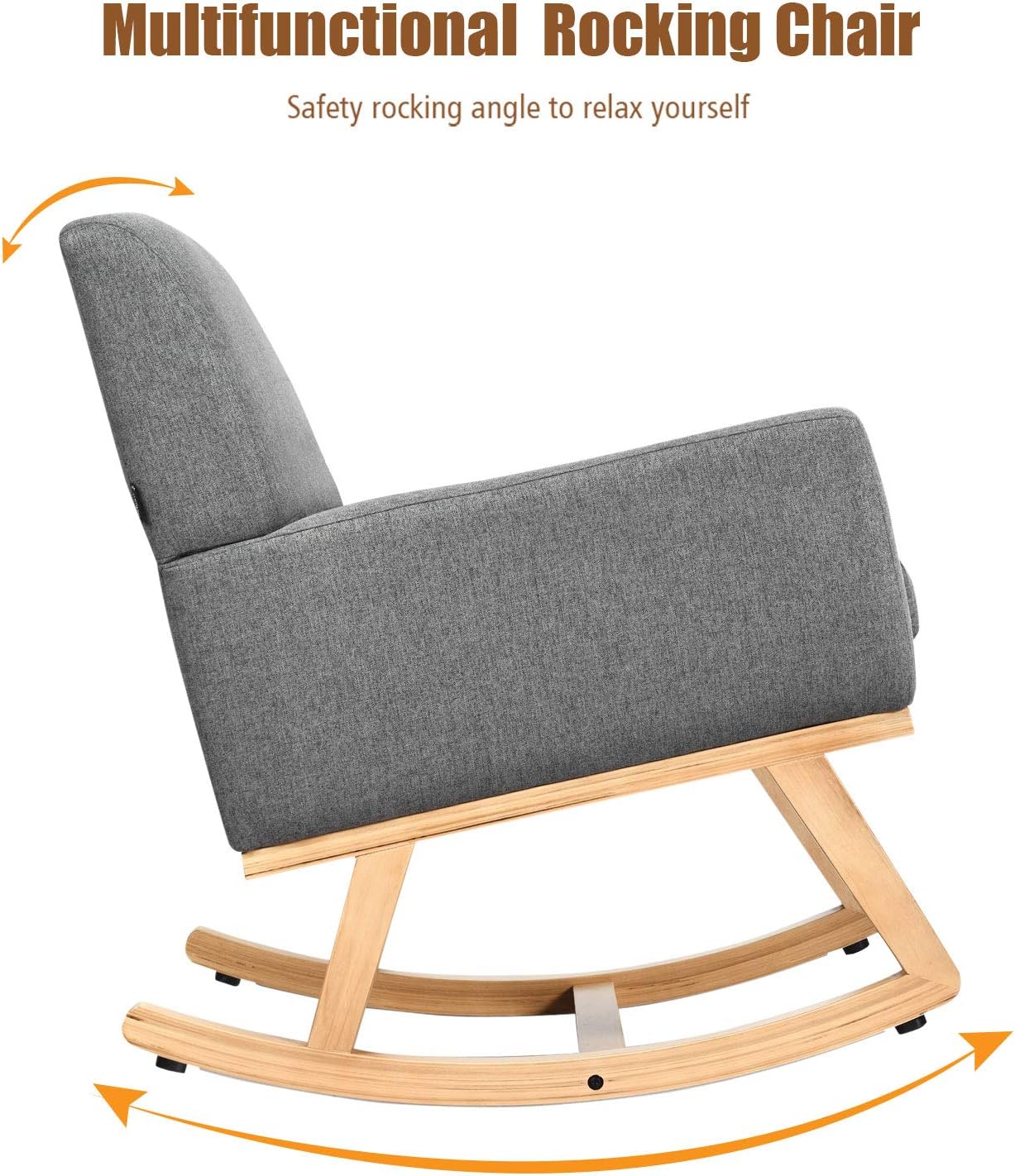 Giantex Upholstered Rocking Chair, Nursery Rocking Chair w/Widened Back, Machine-Washable Seat Cushion Cover, Solid Rubber Wood Frame, Glider Rocker Accent Chair for Living Room, Bedroom, Beige