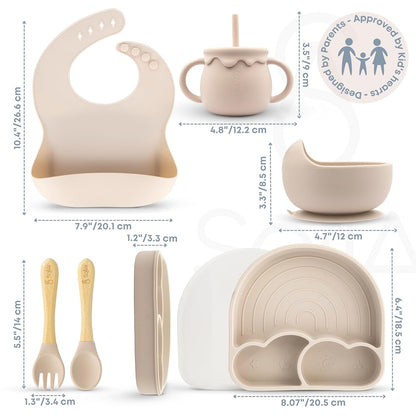 BPA-Free Non-Toxic Silicone Baby Feeding Set – Suction Plate, Bowl, Bib & Cup – 11-Piece Baby Led Weaning Set for Ages 6-18 Months – Eco Gift Bag (Dusty Blue)