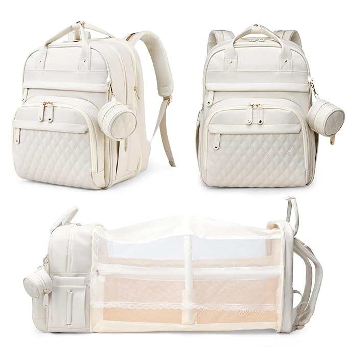 Astro alan Baby Diaper Bags with Changing Station, Waterproof Diaper Bag Backpack for Moms Dads with USB Charging Port, Baby Shower Gifts, Large Capacity diaper backpack, Beige