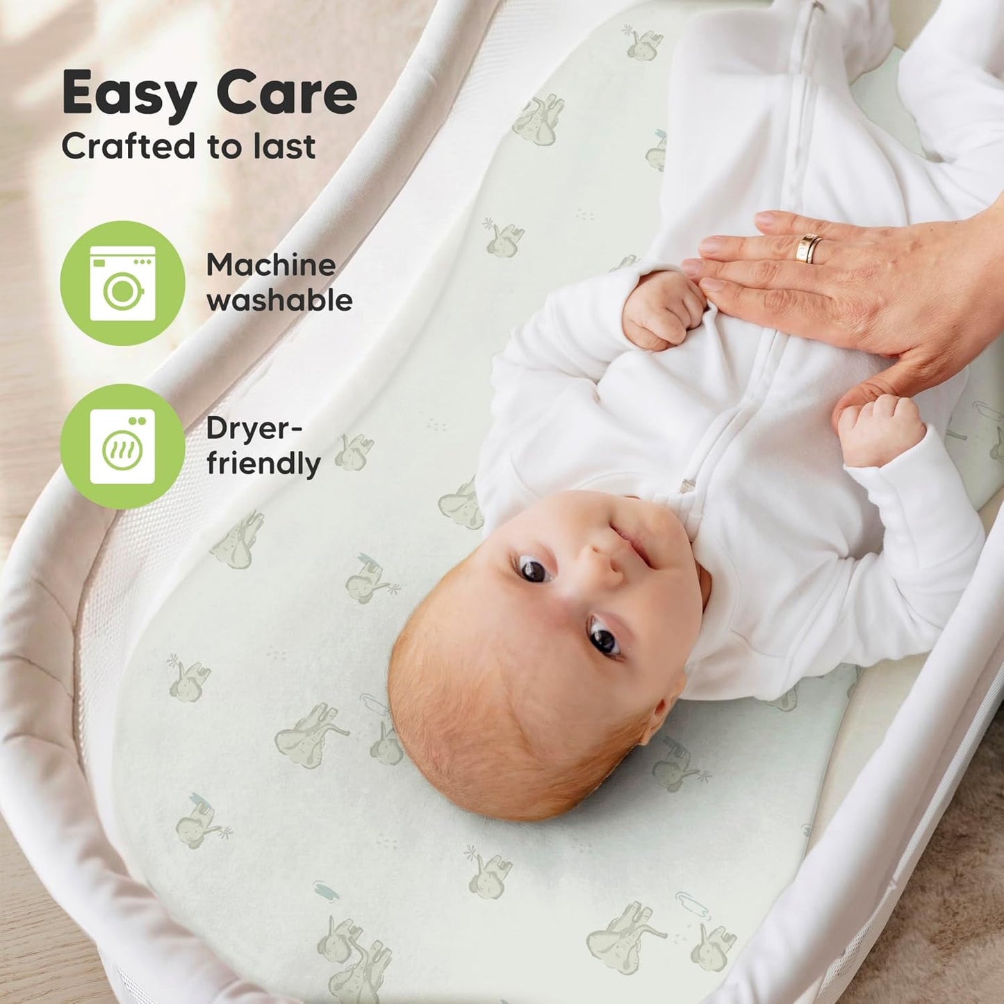 2-Pack Organic Bassinet Sheets for Girls, Boys - 100% Cotton Bassinet Mattress Sheets Compatible with Halo Bassinest Swivel Sleeper, Graco, Baby Delight, Chicco, Unisex Fitted Bassinet Sheets (Elly)