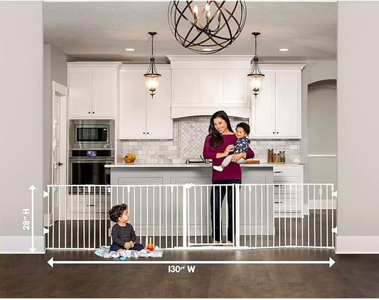 Regalo Safety 56"-130" Super Wide Baby Gate & Play Yard, 2-in-1 Adjustable Safety Gate for Doorways & Bottom of Stairs, Wall Mounted Room Divider, Includes Wall Mount Kit