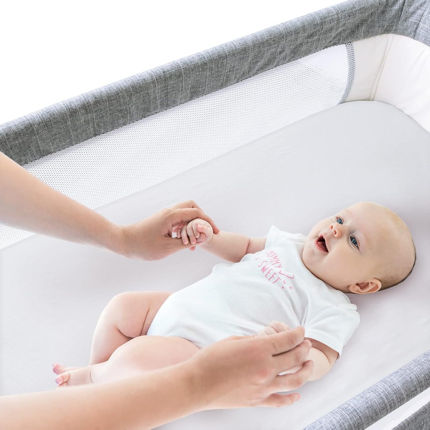 Bassinet Sheets Fit for Simmons Kids By The Bed City Sleeper Bassinet(Twins), Moses Basket and Hospital Bassinet, 100% Cotton, 2 Pack, Gray and White Print - Colors B