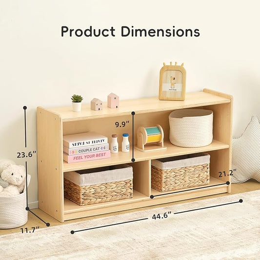 OOOK 2-Shelf Montessori Shelf Toy Organizers and Storage for Kids, 3-Section Wooden Storage Cabinet Shelves for Classroom, Kindergarten, Kids Room, Playroom
