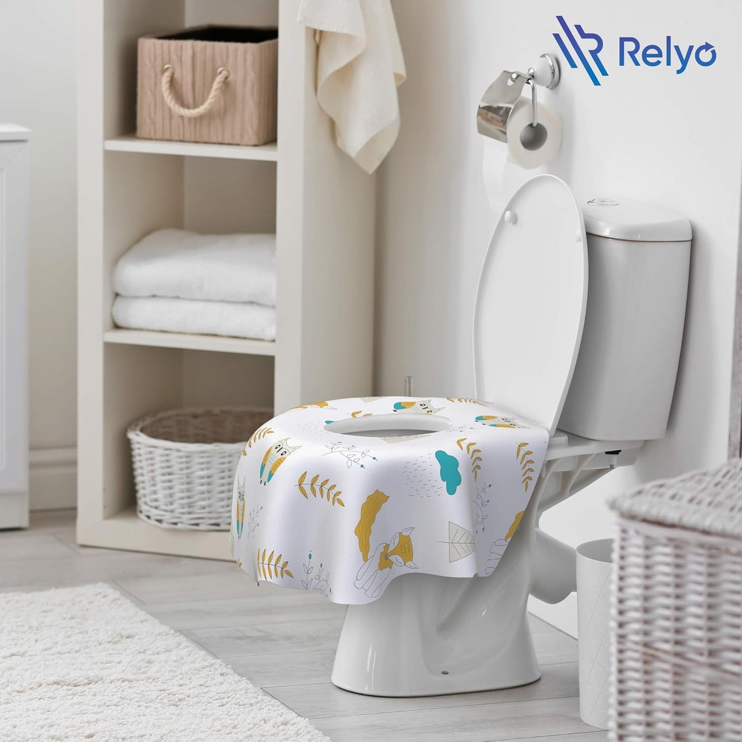 Relyo Disposable Toilet Seat Cover for Travel – 20 Pack with Covers Wrapped in Sets of 2, Non-Flushable Liners, Fits Most Seats – Kids, Toddlers, Adults (Dinosaurs, 20)