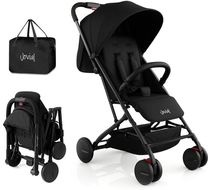 Jovial Lightweight Baby Stroller, Folding Travel Stroller with Reclining Seat, Canopy, 5-Point Safety Harness, Storage Basket, Smooth Wheels, Compact Portable Design (39.8" x 18.7" x 32.3")