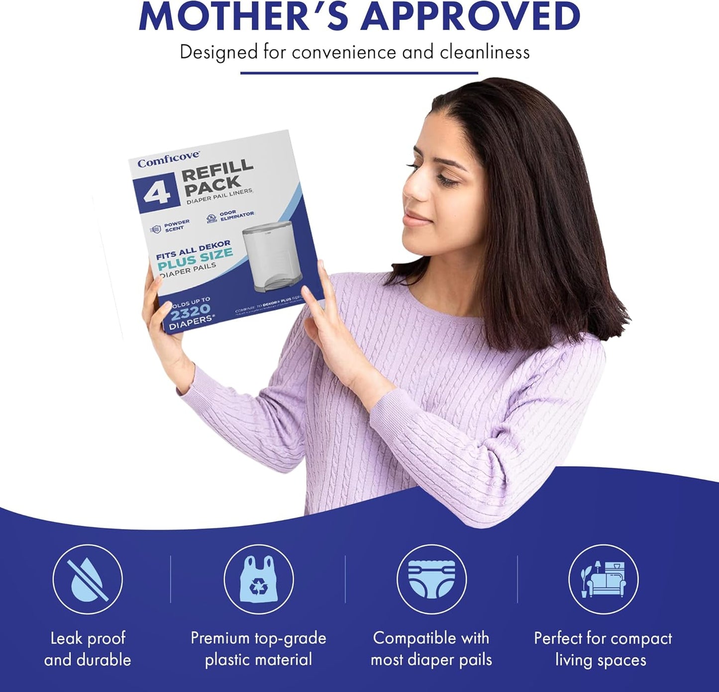 COMFICOVE Refills Compatible with DEKOR PLUS Diaper Pails | 4 Pack | Extra Thick Diaper Pail Refill Liners | Fresh Scent | Easy to Replace and Dispose of Diaper Bag | Odorless Baby Diapers Disposal