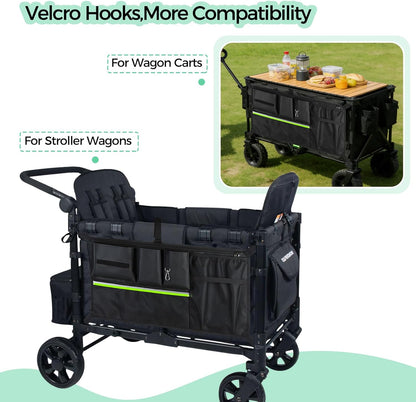 Stroller Wagon Cargo Net,Double-Layer Side Pockets Attachment for WONDERFOLD,Foldable Mesh Sorting Organizer Bag with Extra Storage Space