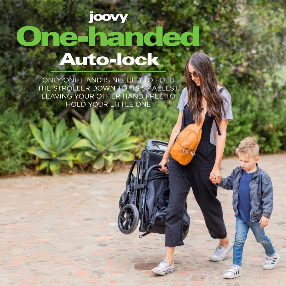 Joovy Kooper X2 Double Stroller, Lightweight Travel Stroller, Compact Fold with Tray, Black