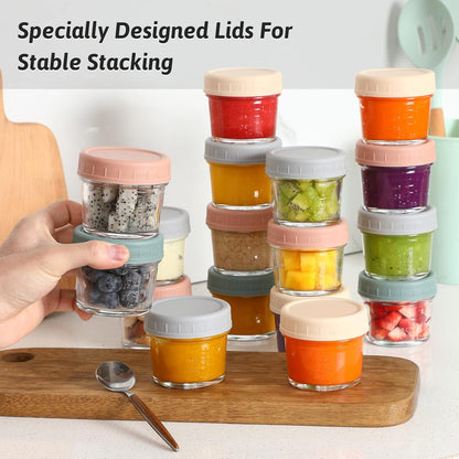 VITEVER 12 Pack Glass Baby Food Storage Containers - 8 oz Baby Food Storage Jars With Lids, Baby Food Maker, Microwave, Dishwasher & Freezer Safe