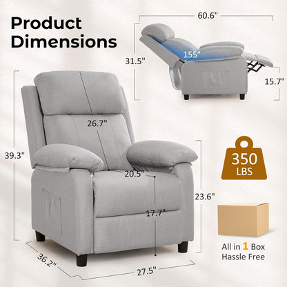 Korser Recliner Chair, 360 Swivel Rocker Chair for Adults, Small Rocking Recliner for Small Spaces, Upholstered Fabric Glider Recliner Nursery