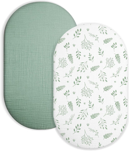 Muslin Bedside Bassinet Sheets 2 Pack, 33x20 Fitted Ultra Soft & Breathable Bedside Sleeper Sheets, Ideal for Baby Girl and Boy, Perfect for Newborns (Hopping Bunnies & Beige)