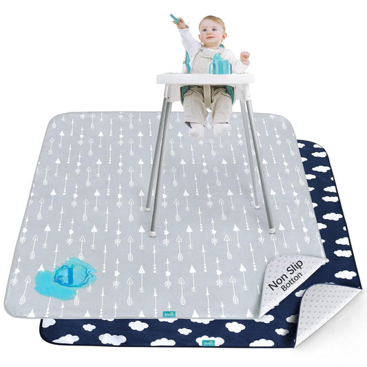 Splat Mat 2 Pack for Under High Chair & Arts & Crafts & Eating Mess, Waterproof 42''×46'' Baby Playtime Anti-Slip High Chair Mat for Floor or Table, Reusable & Portable Splash Mat