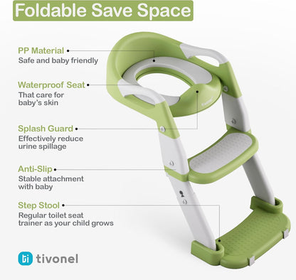 3-in-1 Toddler Potty Training Toilet Seat with Ladder | Foldable Toilet Potty Training Seat with Step Stool Ladder | 5-Level Adjustable Height | Soft Cushion, Splash Guard & Anti Slip Pad