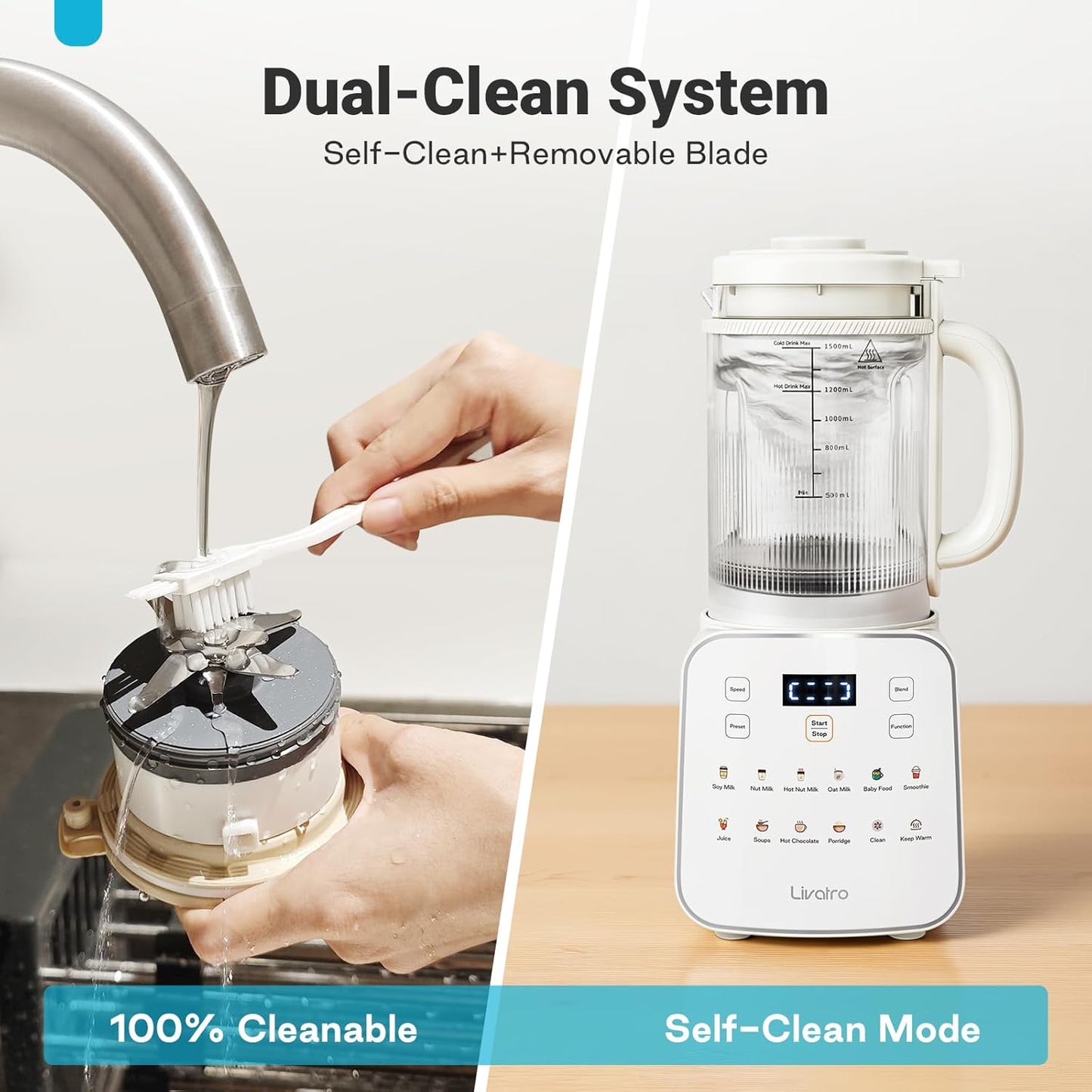 50.73oz Nut Milk Maker Machine: 12-in-1 Automatic Soy Milk Maker with Detachable Design, Homemade Juice,Almond,Oat Milks for Plant-Based Milks, 24H Delay Start/Keep Warm/Auto-Clean/Safety Lock