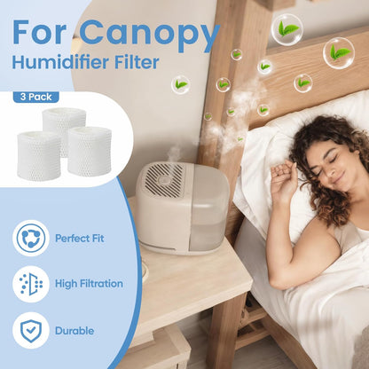 Humidifier Filter Replacement Compatible with Canopy Bedside and Nursery Humidifier, Made with Wood Pulp, Paper Filter, 3-Pack