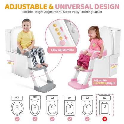 Orzbow Potty Training Seat | Upgrade Toddler Potty Training Toilet with Step Stool, 2-in-1 Stability Toilet Seat for Boys Girls | with Splash Guard, Anti-Slip Pad, Ladder, and Height Adjustable, Pink