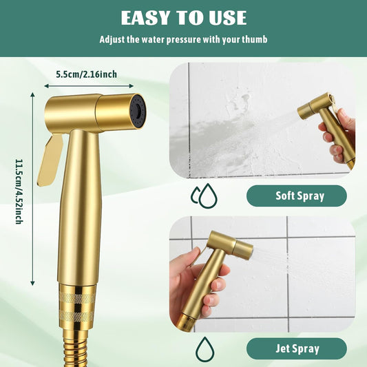 SHENLIU Gold Handheld Toilet Bidet Sprayer for Toilet, Adjustable Water Pressure Control with Bidet Hose for Feminine Wash, Stainless Steel Bathroom Bidets Toilets Sprayer for Cloth Diaper Baby Wash