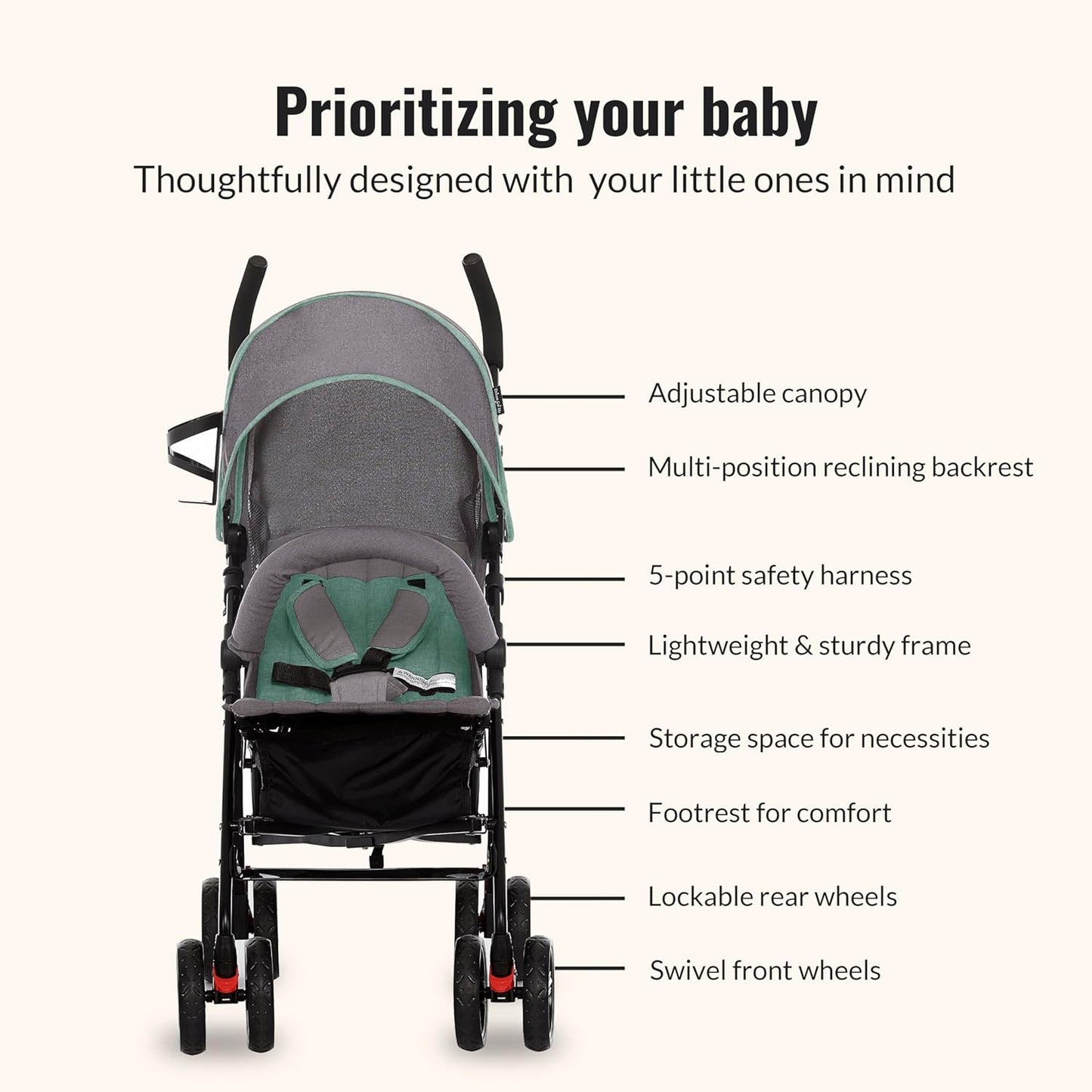 Dream On Me Vista Moonwalk Stroller, Disney Approved Lightweight Stroller for Toddlers and Infants, One-Hand Fold, Reclining Seat, Canopy with Sun Visor, Everyday & Travel Ready