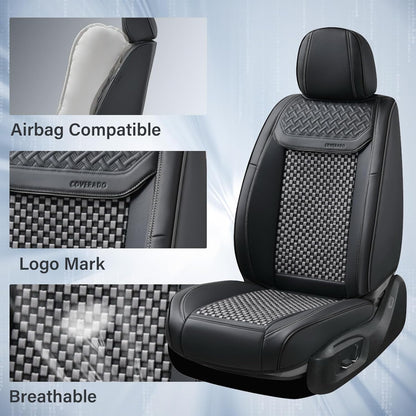 Coverado Leather Seat Covers for Car, Waterproof Car Seat Covers Full Set, 2 in 1 Conversions Car Seat Cover Protector Car Accessories Universal Fit for Most Cars SUVs and Trucks Beige