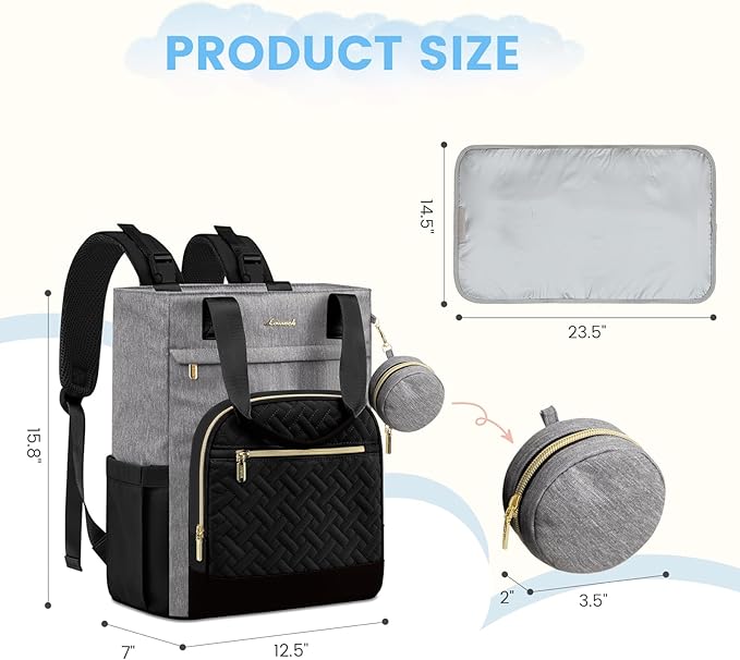 LOVEVOOK Diaper Bag Backpack, Large Capacity Portable Baby Bag with Foldable Diaper Changing Pad, Waterproof Baby Diaper Bags Gift for Mon Dad, Slate Ebony