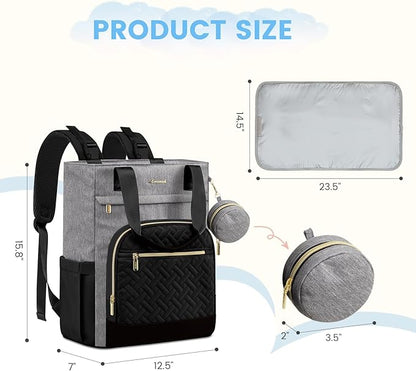 LOVEVOOK Diaper Bag Backpack, Large Capacity Portable Baby Bag with Foldable Diaper Changing Pad, Waterproof Baby Diaper Bags Gift for Mon Dad, Slate Ebony