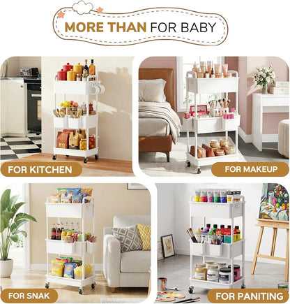 Goovilla Diaper Cart with Lockable Wheels and Easy Assembly, 3 Tier Black Rolling Cart for Baby Nursery Storage, Sturdy Ample Diaper Caddy Organizer for Baby Girl, Boy, New Mom, Newborn Essentials