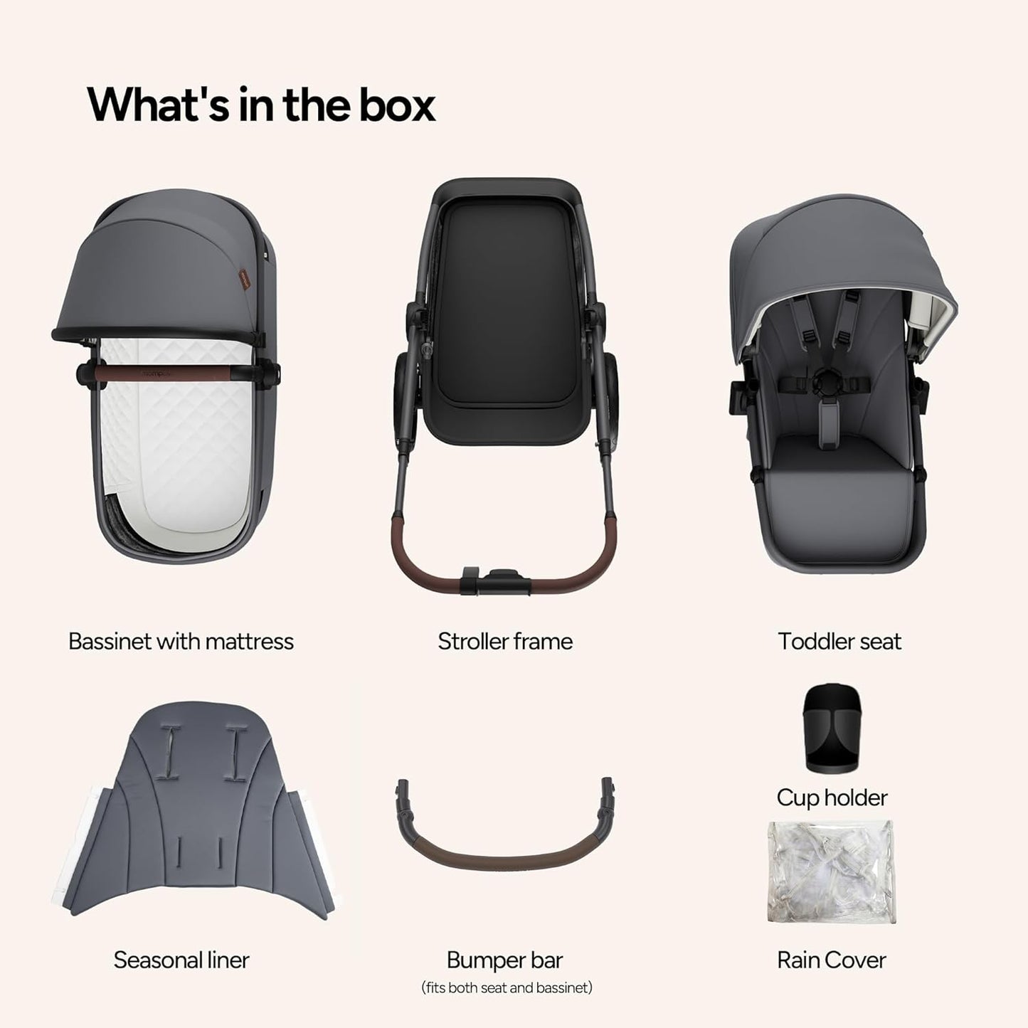Mompush Ultimate2 Baby Stroller, Premium Convertible Full-Size Stroller for Toddler, Reversible Seat with One Hand Recline Adjustment, Car Seat Adapter Included