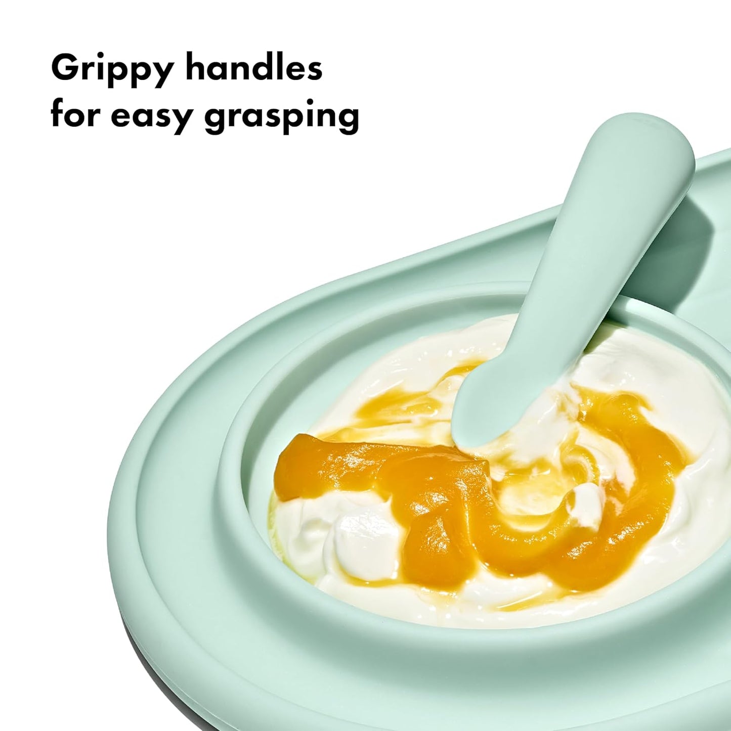 OXO Tot Textured Suction Plate & Spoons Set, Baby Led Weaning Supplies