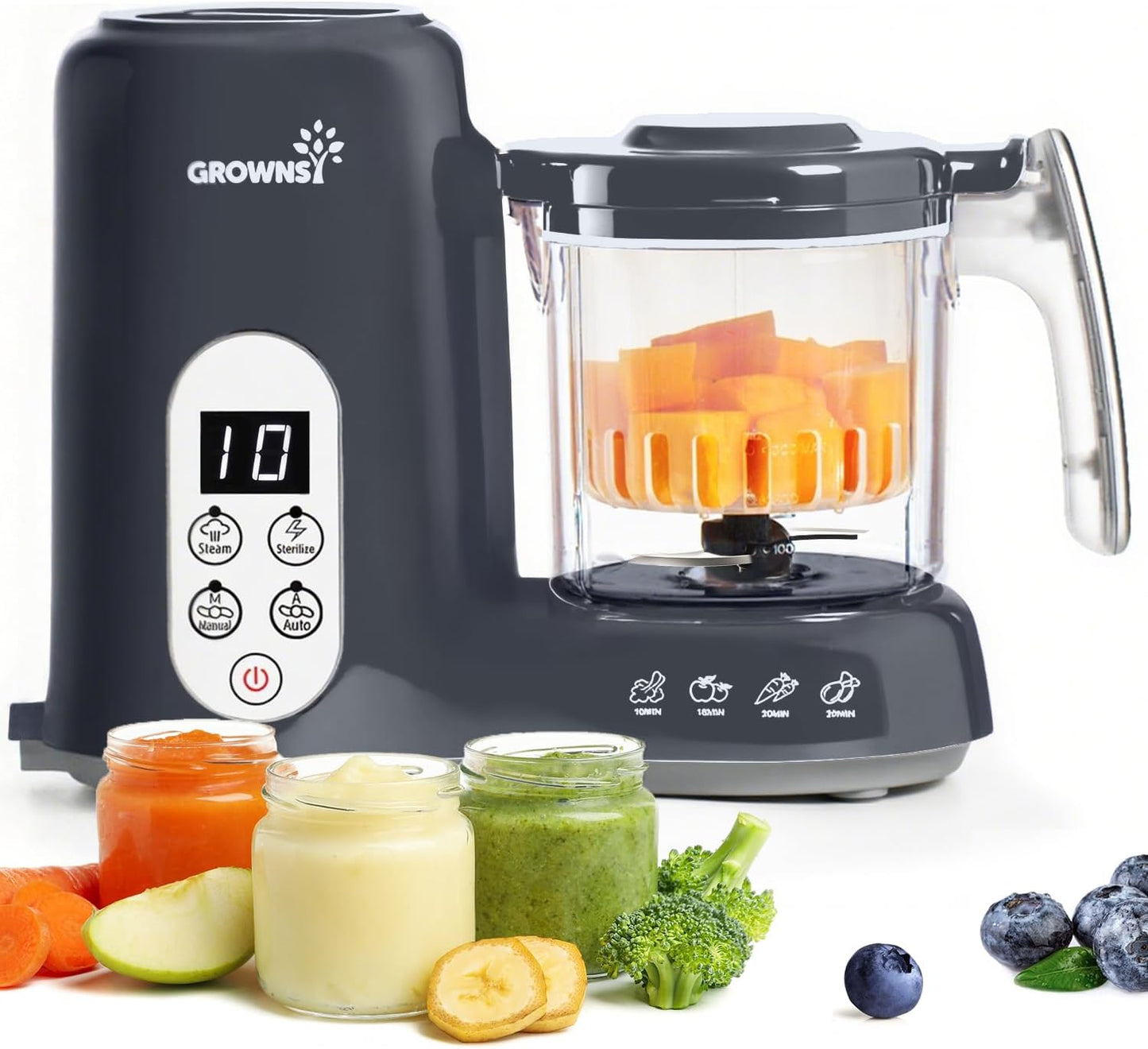 Grownsy Baby Food Maker with Steam Basket, One Step Baby Food Processor Steamer Puree Blender Grinder Mills Machine, Auto Cooking Grinding and Sterili-zing for Healthy Homemade Baby Food, Blue