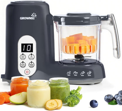 Grownsy Baby Food Maker with Steam Basket, One Step Baby Food Processor Steamer Puree Blender Grinder Mills Machine, Auto Cooking Grinding and Sterili-zing for Healthy Homemade Baby Food, Blue