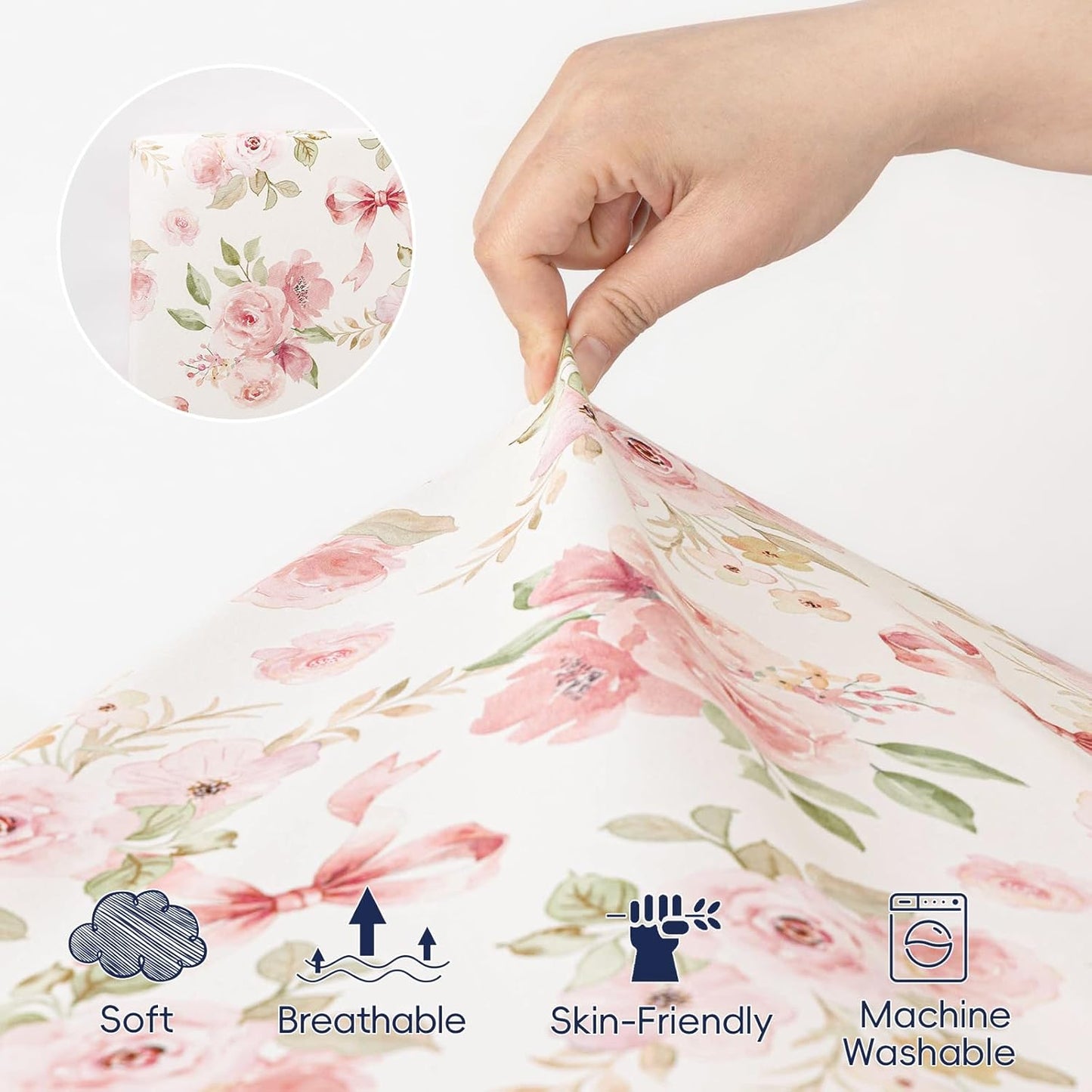 PHF 3 Pack Soft Mini Crib Sheets, Floral & Animal Pack N Play Sheets for Baby Boys Girls, No Slip Universal Fit for Pack N Play, Playard, Portable and Mini Crib Mattresses,Floral & Animal