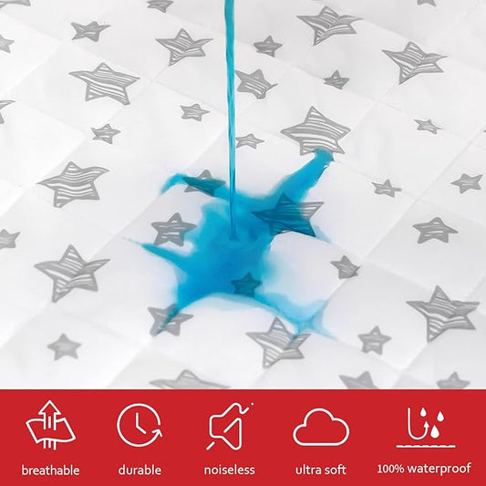 Crib Mattress Protector Waterproof, Quilted Crib Mattress Pad Cover 52" x 28" Extra Soft Breathable Toddler Bed Cover Stretch Up to 8", White Star