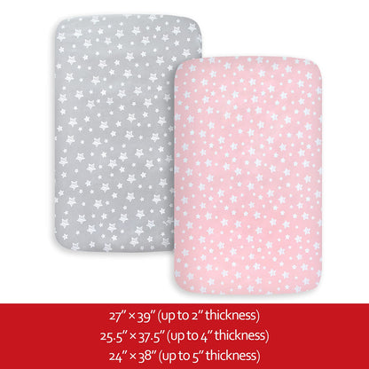 Pack and Play Sheets, 2 Pack Mini Crib Sheets, Stretchy Playard Fitted Sheet, Compatible with Graco Pack n Play, Soft and Breathable Material, Planet & Flower