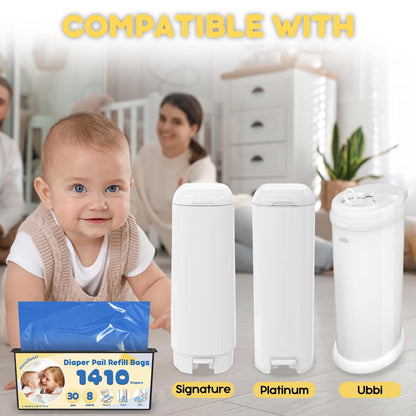 Diaper Pail Refills Bags Compatible with Genie Easy Roll Signature & Platinum Diaper Pails | Holds Up to 1410 Newborn Diapers Per Refill | 7 Layer Odor Barrier Technology, 2Pack(60 Bags)