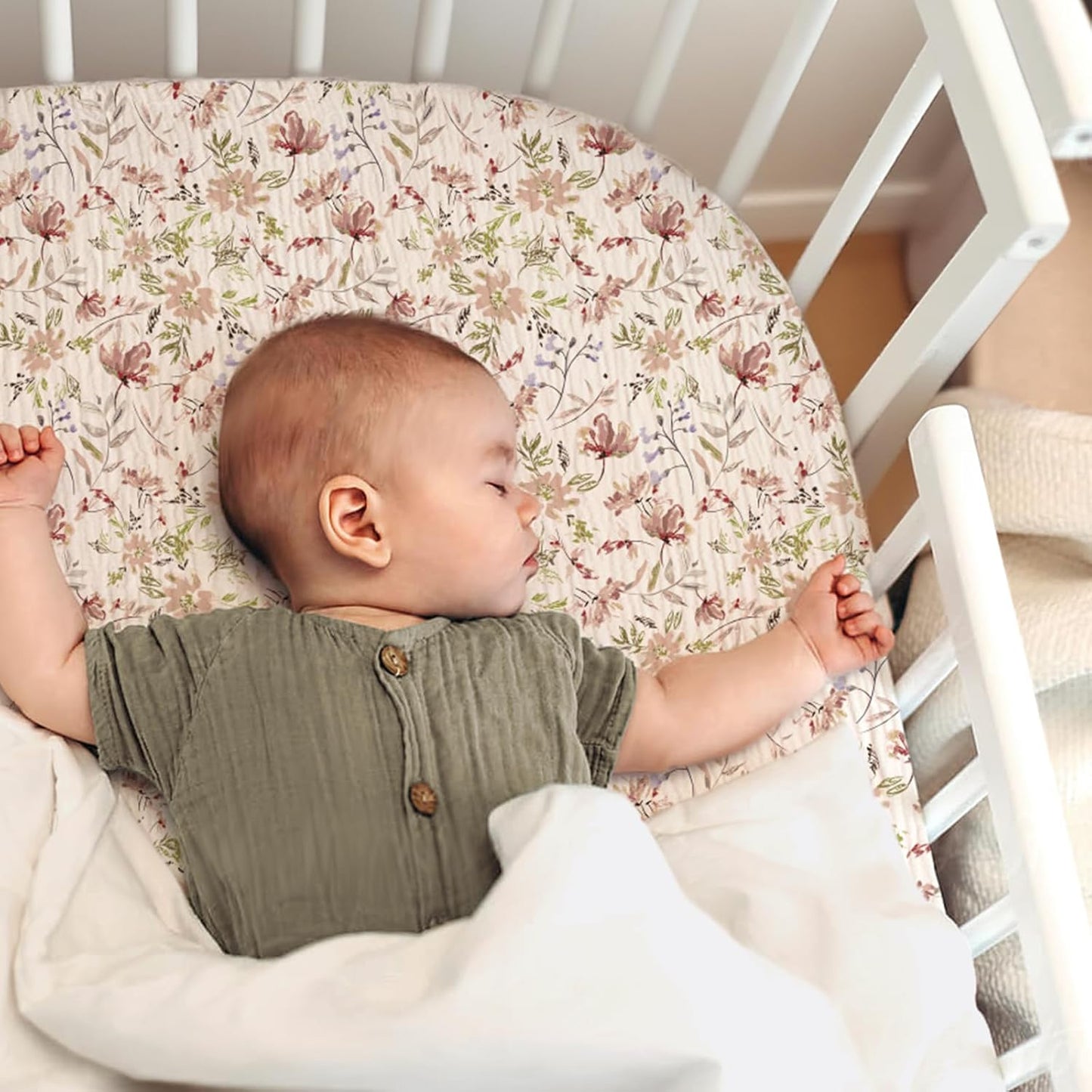 lulumoon Baby Bassinet Sheets Muslin: Cotton Bedside Bassinet Sheets Leaf for Boys - Fitted for Bedside Sleeper Mattress
