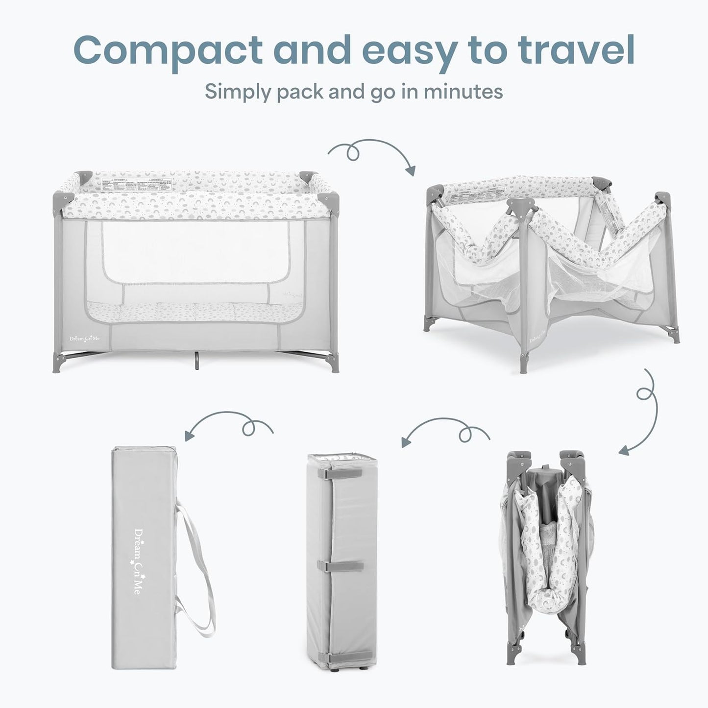 Dream On Me Zodiak Baby Playard, Breathable Mesh Sides, Soft Comfortable Mattress, Quick & Easy to Fold with Travel Carry Bag, Compact Space Saving Design - Grey/Green