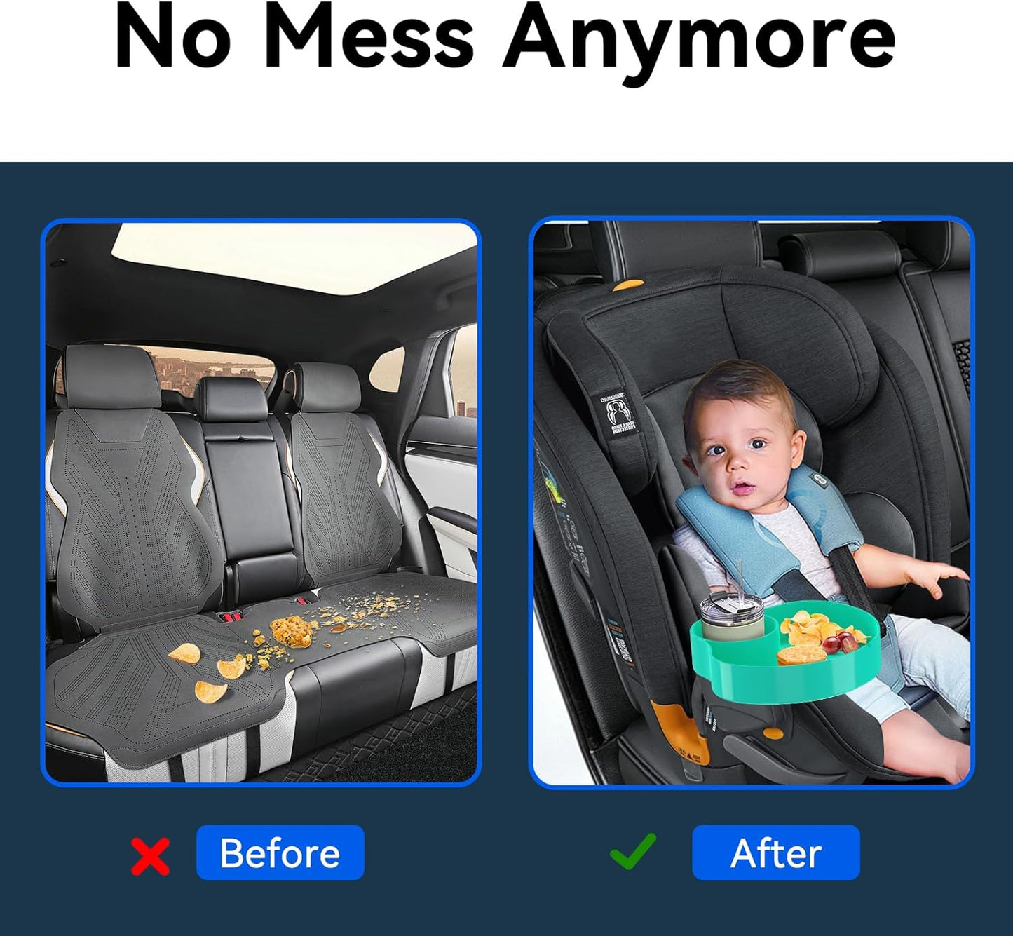 [2 Packs] Kids Car Seat Tray, Travel Tray with Cup Holder for Toddler Baby, Kids Car Seat Food Snack Organizer for Road Trip, Stroller snack Organizer Travel Must Haves Toddler Must Haves (Black)