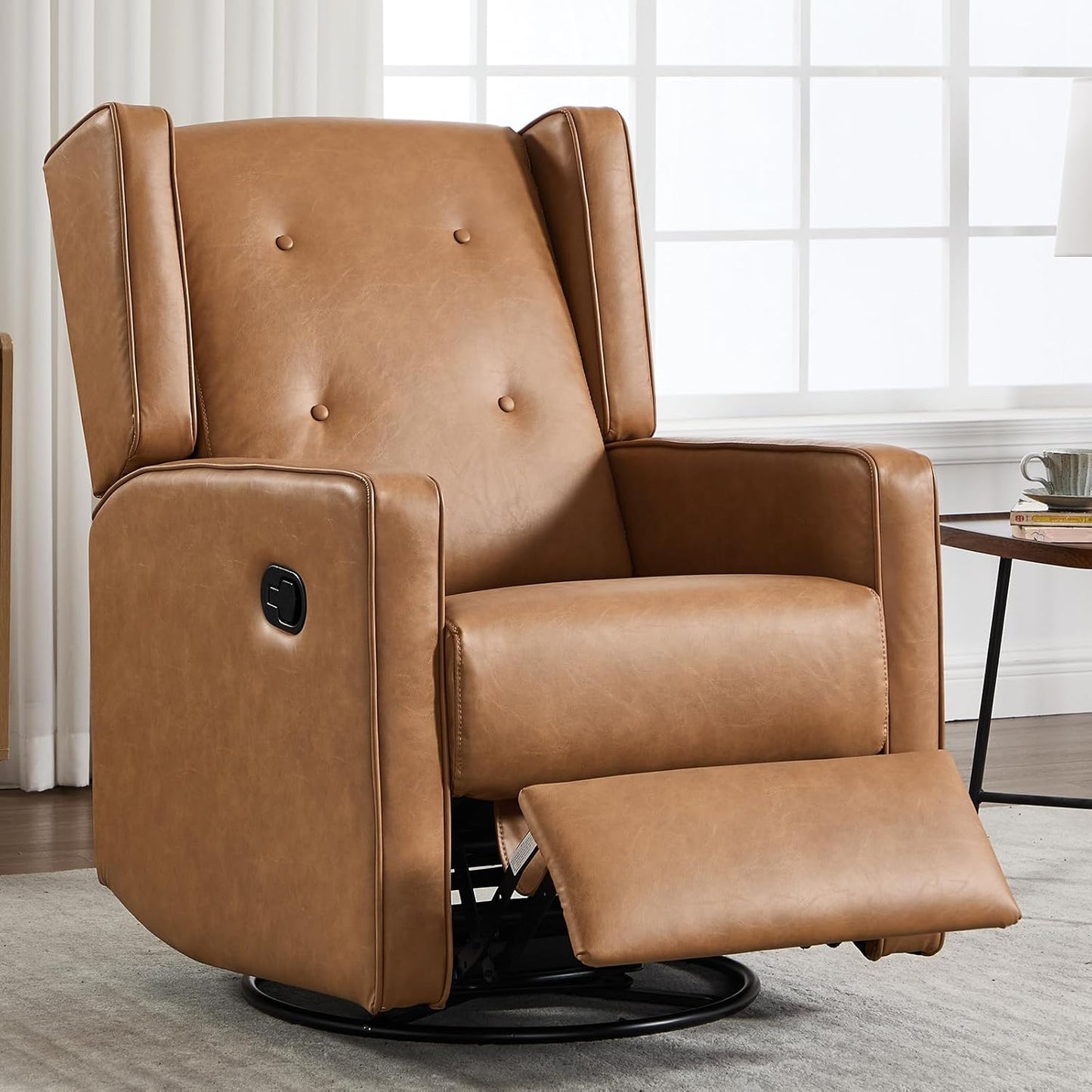 CANMOV Swivel Rocker Recliner Chair, Nursery Glider Chair, Nursery Rocking Chairs, Manual Reclining Chair, White