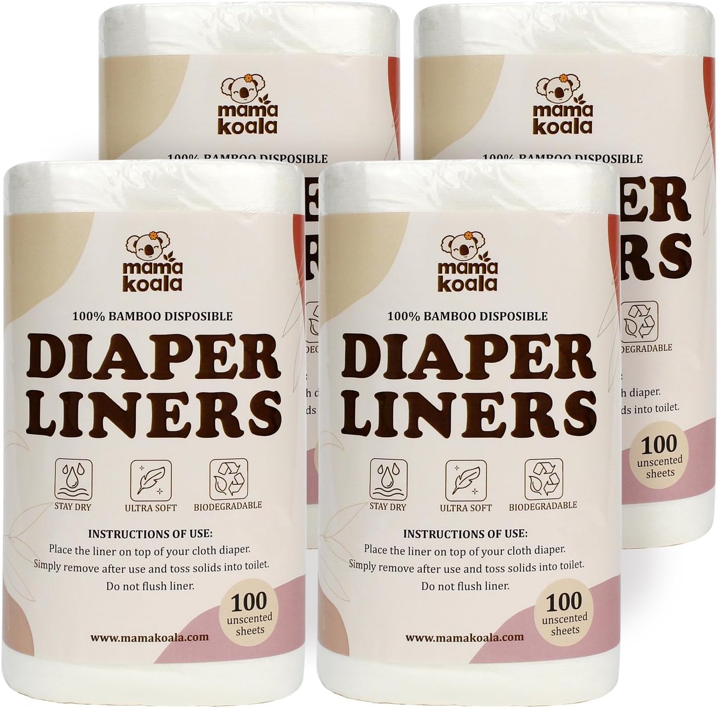 Mama Koala Disposable Natural Diaper Liners for Cloth Diapers, 200 Sheets (2 Pack)
