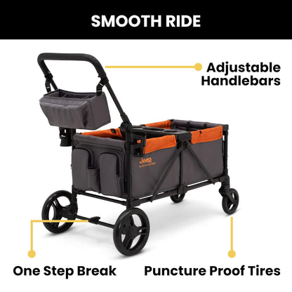 Jeep Sport All-Terrain Stroller Wagon by Delta Children - Includes Canopy, Parent Organizer, Adjustable Handlebar, Snack Tray & Cup Holders, Grey/Olive Green