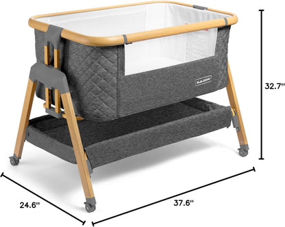 3 In 1 Baby Bassinet with Wheels, Portable Bedside Sleeper for Baby with 7 Adjustable Heights and Foam Mattress, Baby Bedside Crib for Newborns and Infants with Storage Basket, Carry Bag Included