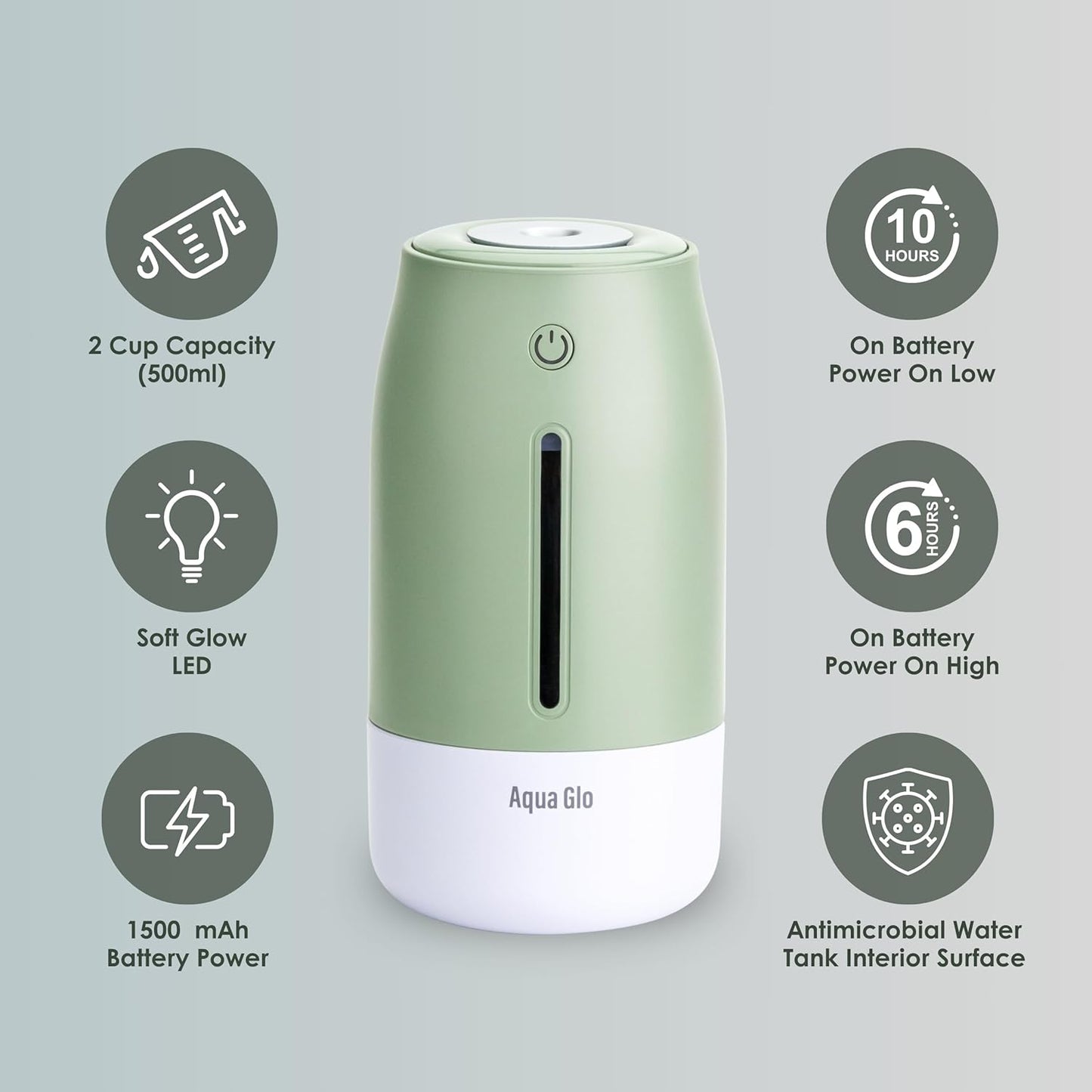 Aqua Glo Personal, Portable Humidifiers for Bedroom – Ultrasonic Cool Mist Humidifier with Built In Rechargeable Battery. Air Humidifier for Baby, Plants, Home, Office, Travel. Lavender