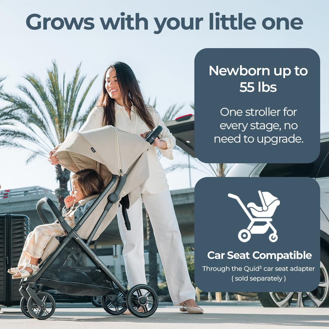 Inglesina Quid³ Lightweight Compact Travel Stroller for Baby & Toddler 0-55 lbs – One-Hand Fold, Reclining Seat, Airline Approved, Car Seat Compatible, UPF 50+ Canopy – Cosmic Black