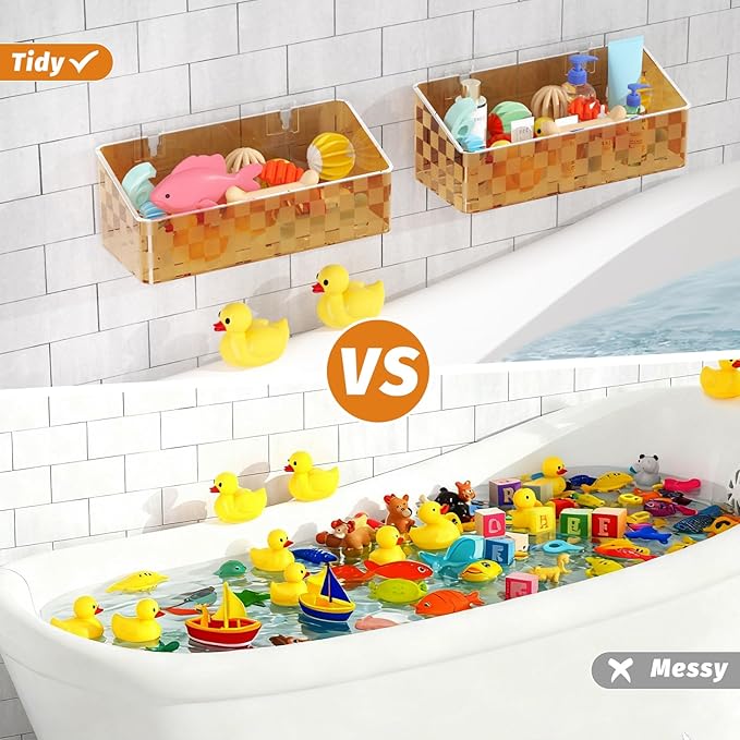Natheeph Bath Toy Storage Holder, 2 Pack Large Capacity Bath Toy Organizer for Tub Clear Baby Bathtub Toy Storage Multi Use Shower Caddy for Bathroom, Bedroom & More (Brown)
