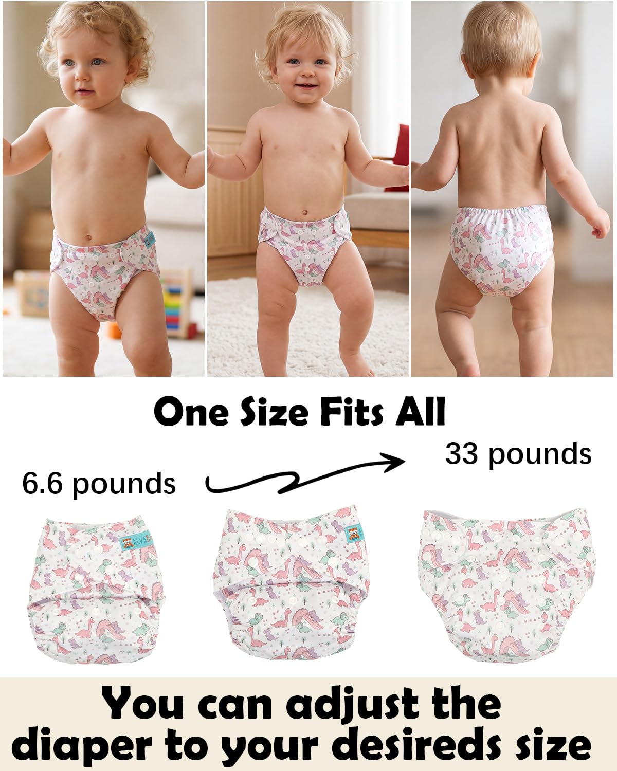 ALVABABY Baby Cloth Diapers 6 Pack with 12 Inserts Cloth Diaper Covers Adjustable Washable Reusable for Baby Girls and Boys