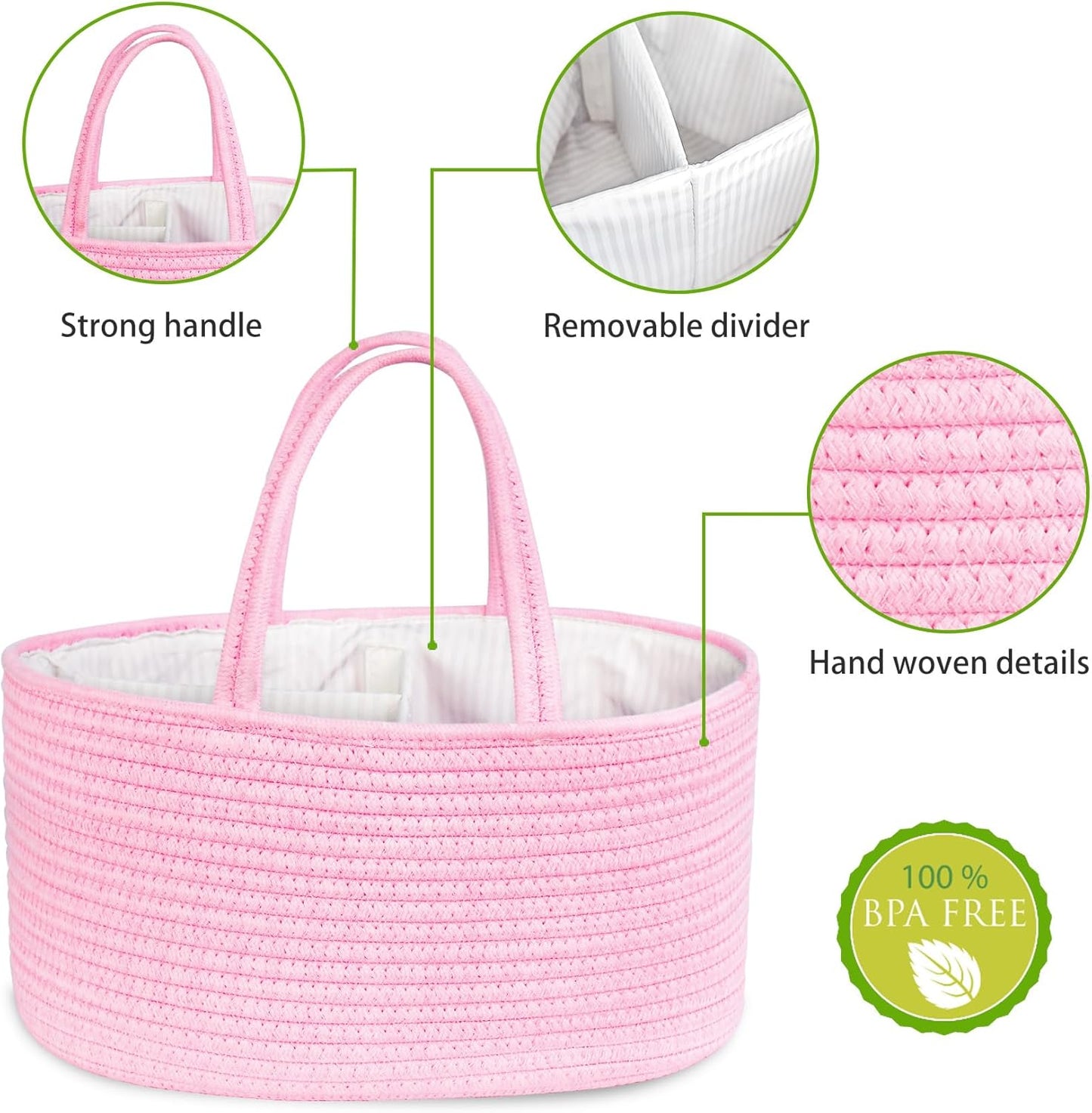 ABenkle Baby Diaper Caddy, Nursery Storage Bin and Car Organizer for Diapers and Baby Wipes, Cotton Rope Diaper Basket Caddy, Changing Table Diaper Storage Caddy