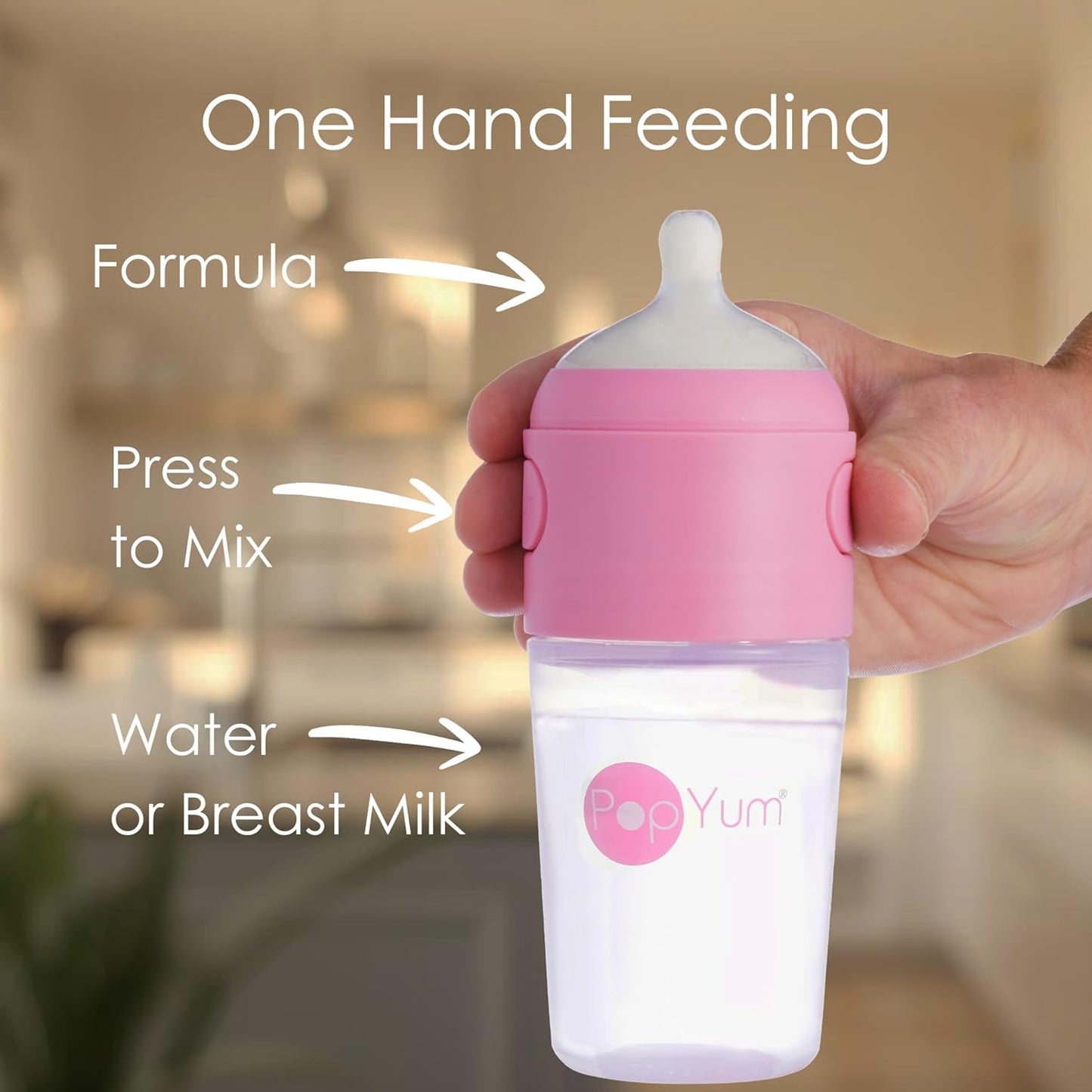 PopYum 9 oz Blue Anti-Colic Formula Making Baby Bottles, 3-Pack with #2 Medium Flow Nipples, 260 ml, BPA-Free, Natural Latch, Mixing, Dispenser