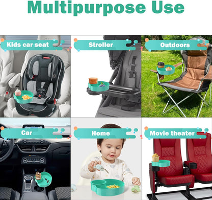 [2 Packs] Kids Car Seat Tray, Travel Tray with Cup Holder for Toddler Baby, Kids Car Seat Food Snack Organizer for Road Trip, Stroller snack Organizer Travel Must Haves Toddler Must Haves (Black)
