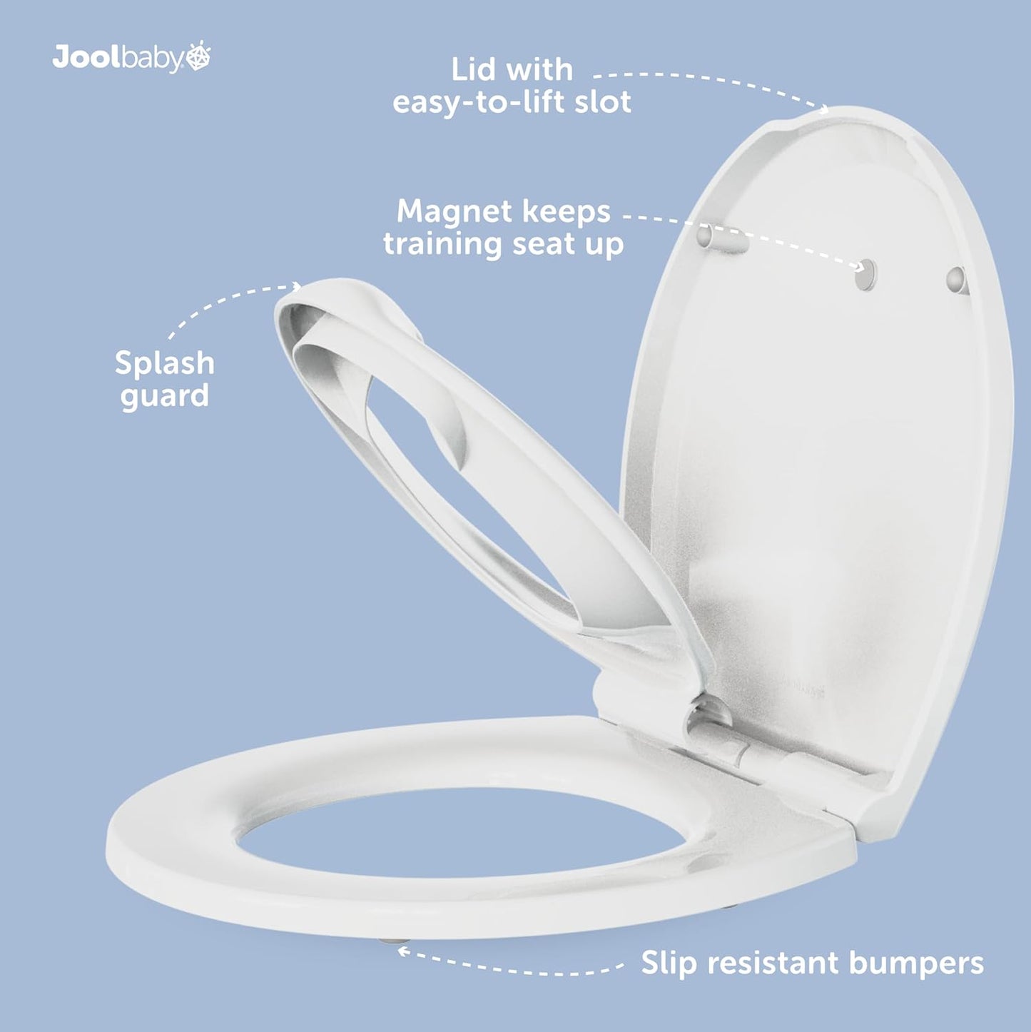Jool Baby Quick Flip Toilet Seat with Built-in Potty & Splash Guard for Toddler Training, Slow Close (Elongated)